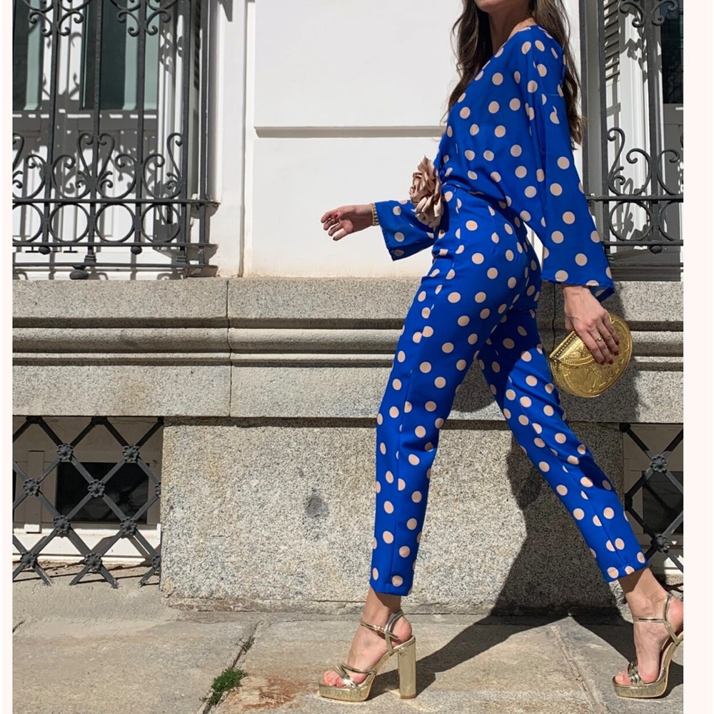 NWT Zara 2 Piece Polka Dot Linen Blouse and Pants Set - Picture 14 of 16